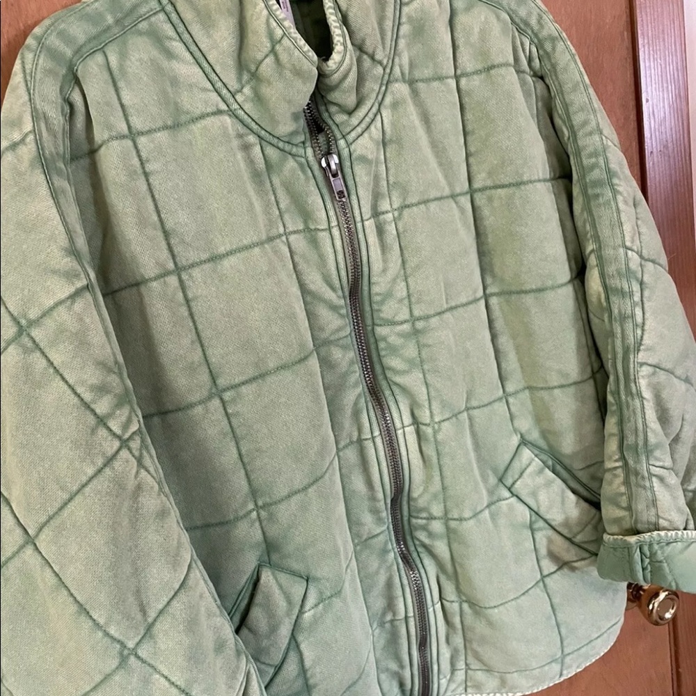 Free People Quilted Dolman Jacket Emerald Moth Green Puffer oversized acid wash - Picture 3 of 9
